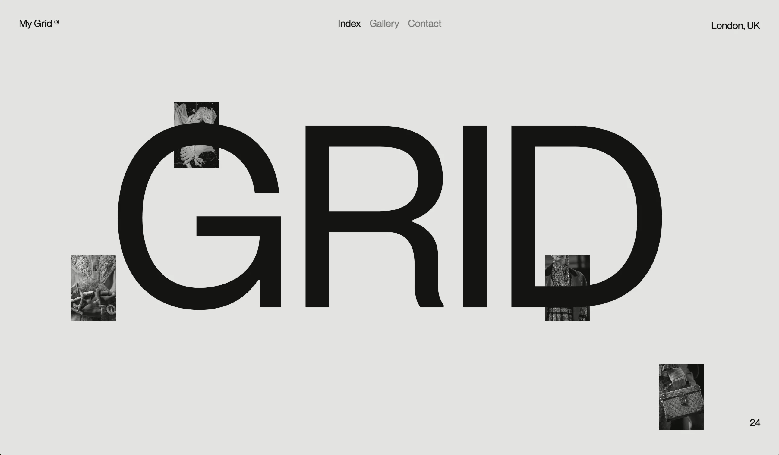 Grid project landing page showing experimental layout